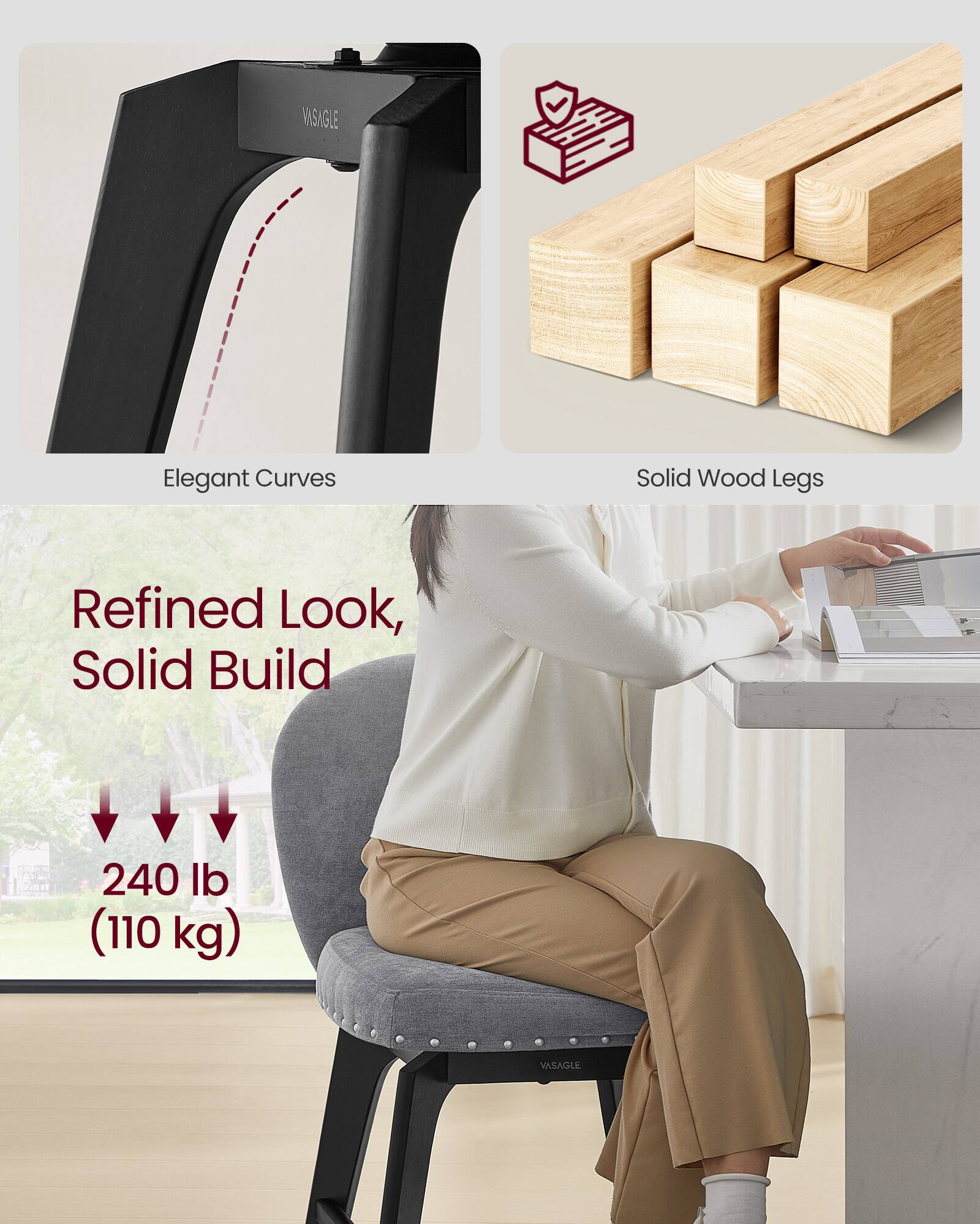 MISIGLE Elegant Curves Solid Wood Legs Refined Look, Solid Build 240 lb (110 kg) VASAGLE
