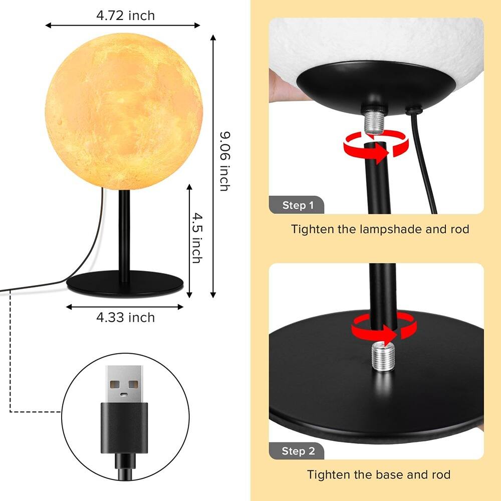 Alt View 2. MOSZAR LLC - Moon Table Lamp, 30 Modes Night Light for Bedroom & Desk.