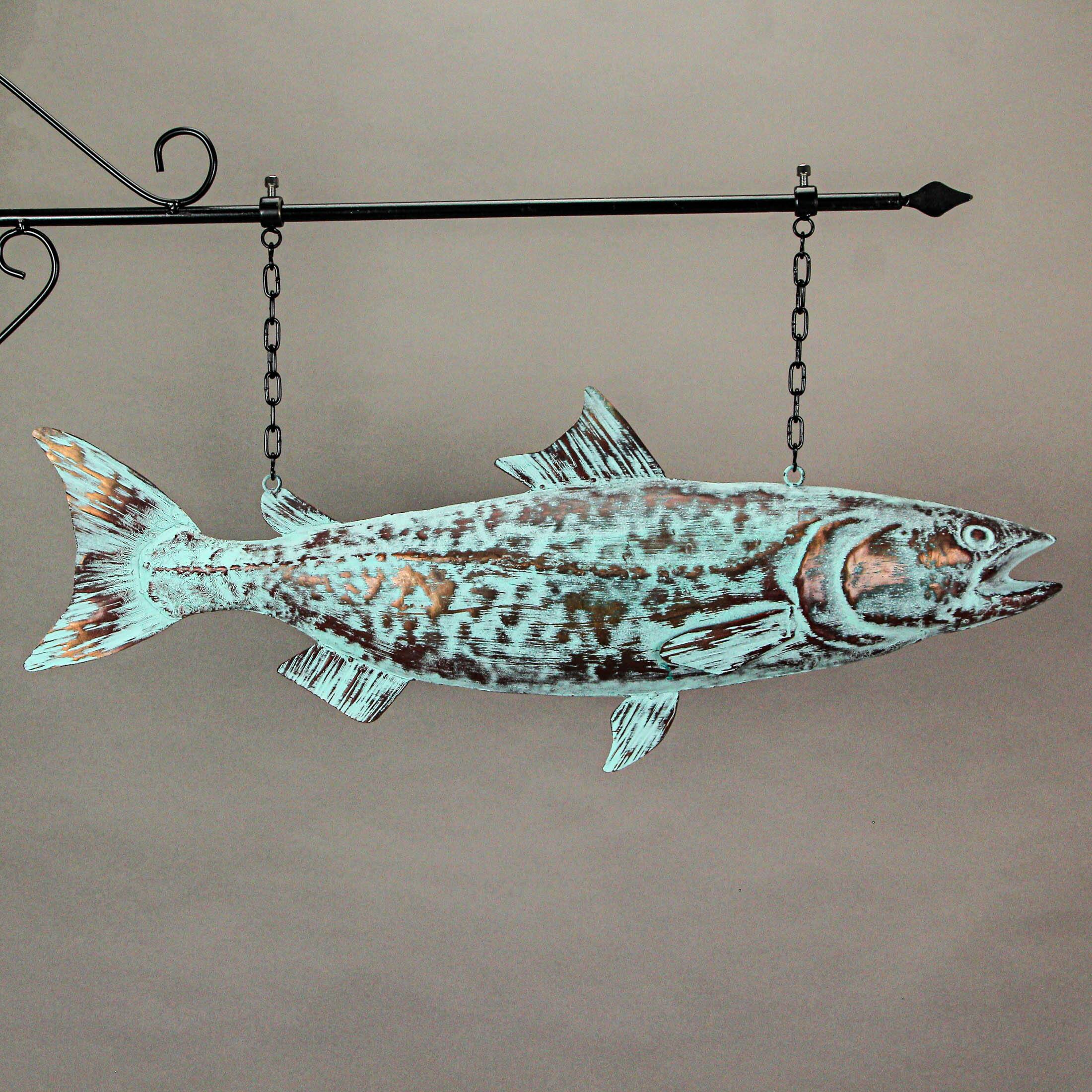 Alt View 5. Contrast Inc. - 30in Metal Salmon Hanging Wall Bracket Verdigris Copper Coastal Outdoor Decor - Multicolored.