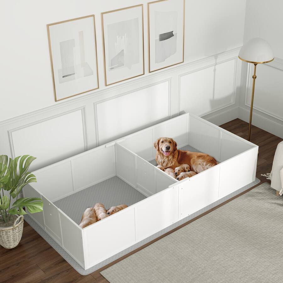 Dogs Between Box Pawhut Box for Dogs and Puppies w/ Waterproof Pee Pad & Adjustable Door ...