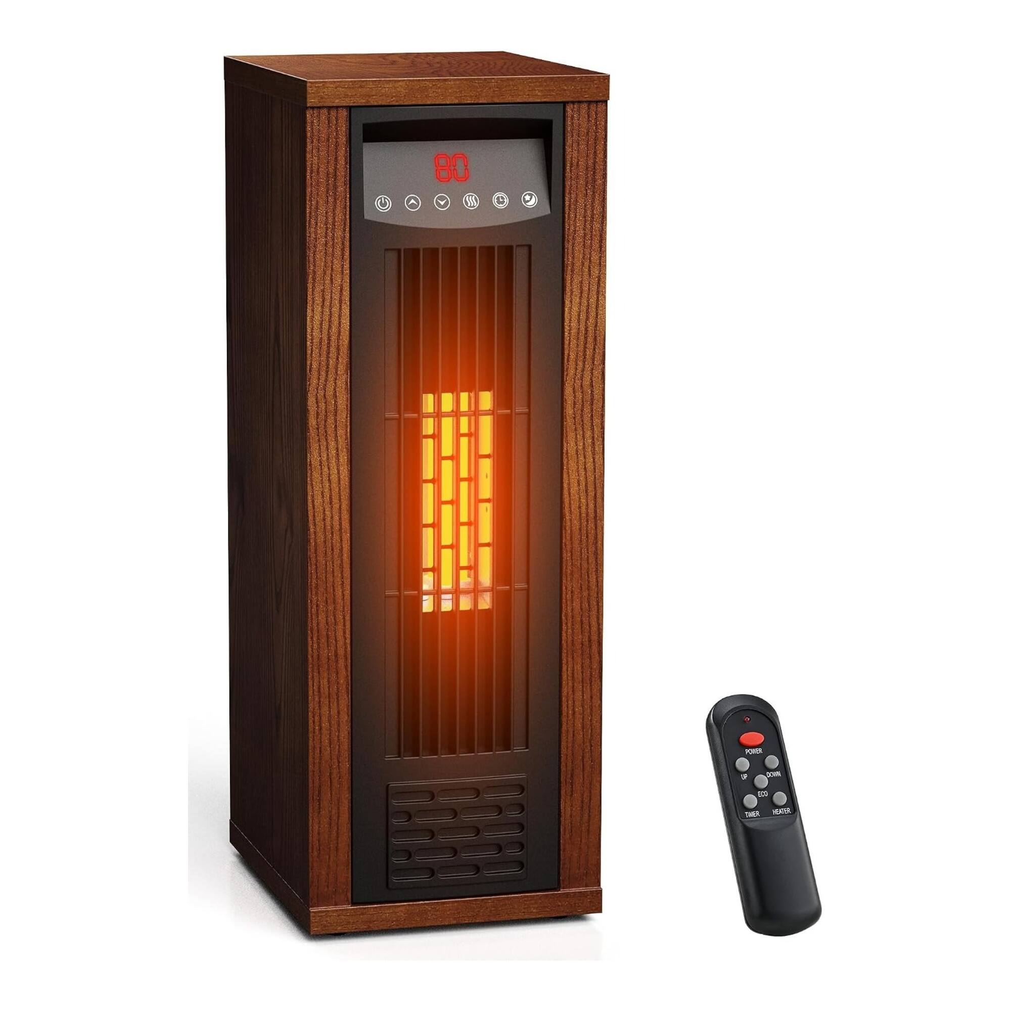 Front. Yardgrace - 1500W Infrared Space Heater Portable Remote Thermostat Fast Quiet Tower Indoor Bedroom Office Home Walnut - Chestnut Color.