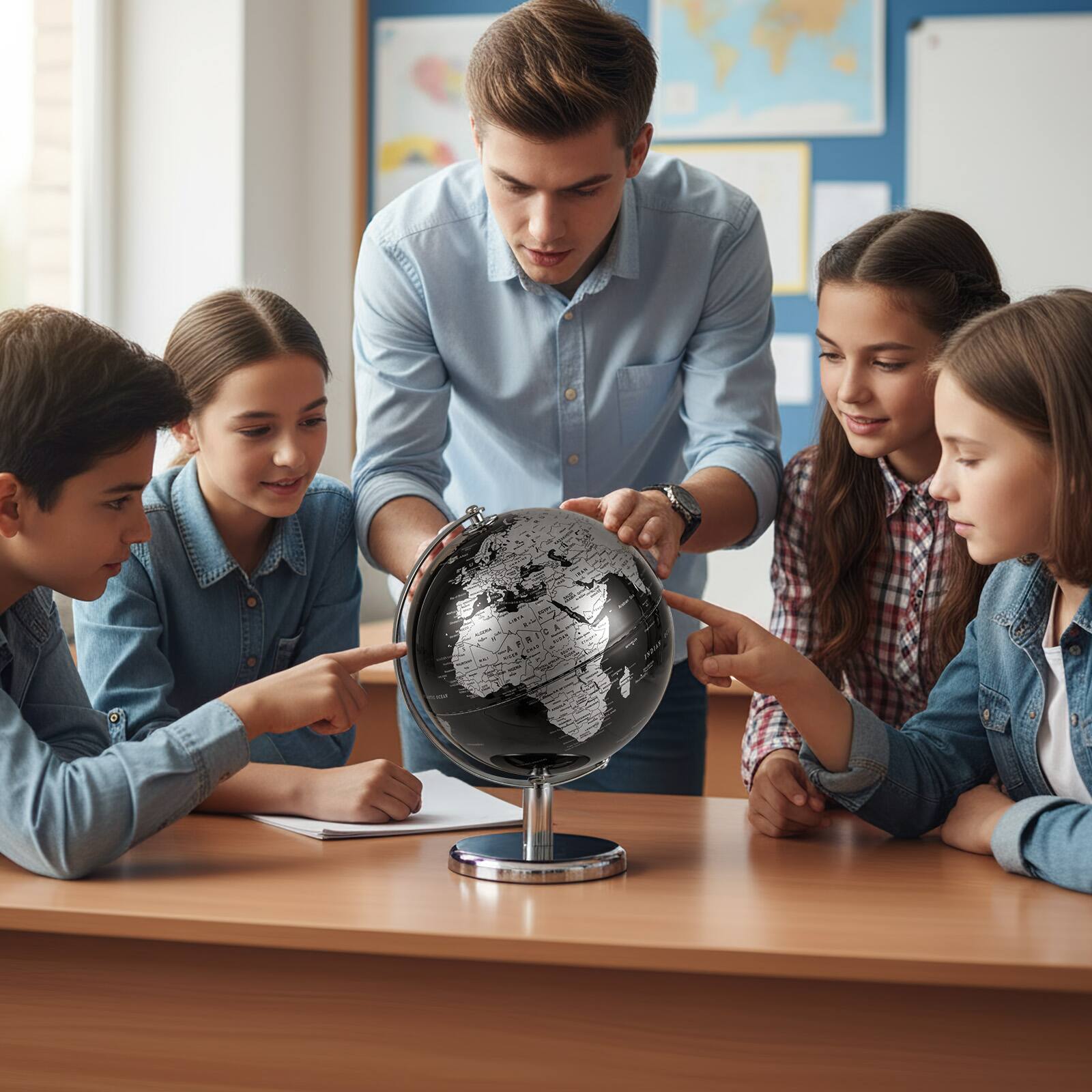 Alt View 8. Gymax - Gymax Metallic Black World Globe 8-Inch Rotating Earth Globe Metal Stand Teaching Gift Silver - Silver.