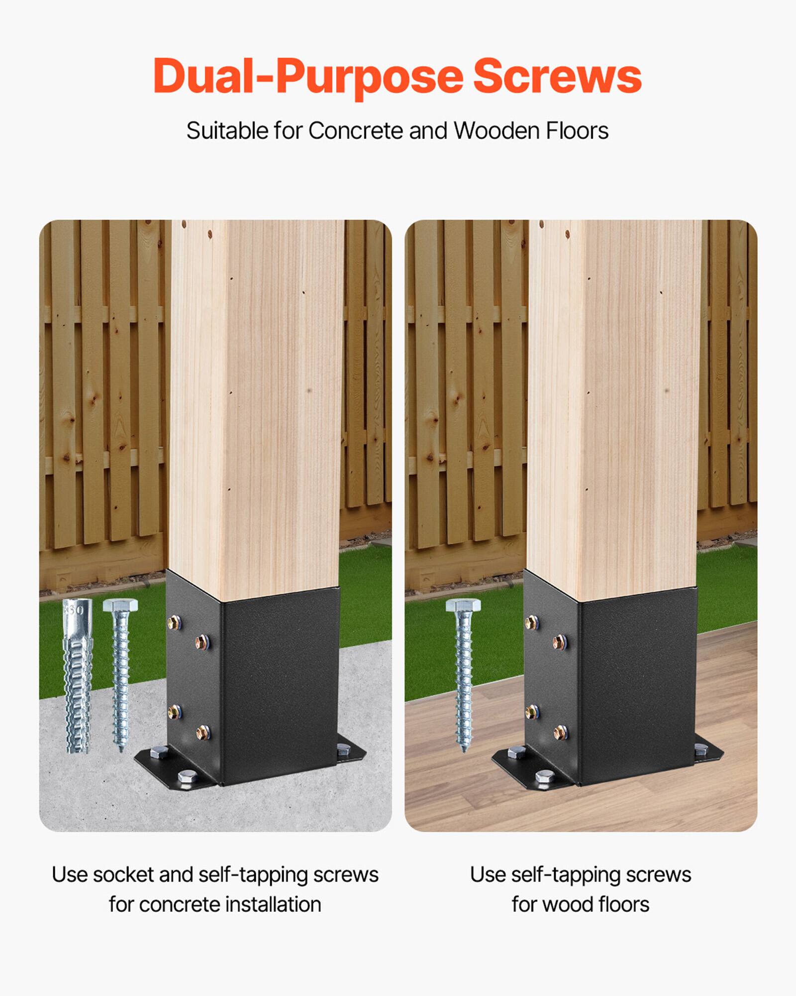 Dual-Purpose Screws  
Suitable for Concrete and Wooden Floors  

Use socket and self-tapping screws for concrete installation  

Use self-tapping screws for wood floors