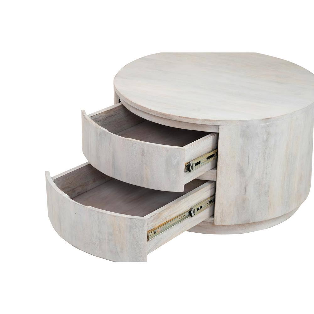 Alt View 2. Carolina Chair & Table - Christa 2-Drawer 30" Round Coffee Table - Whitewash - White.