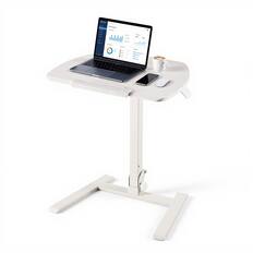 Front. VEVOR - Standing Desk, Adjustable Height Mobile Stand Up Desk with Tilting Desktop, 25.6 x 19 in Small Computer Sit Stand - Off White & Black.