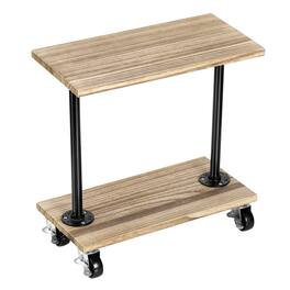 Oumilen - 2 Tier Rolling Side Table – Industrial Wood Look End Table with Lockable Casters for Living Room - Natural