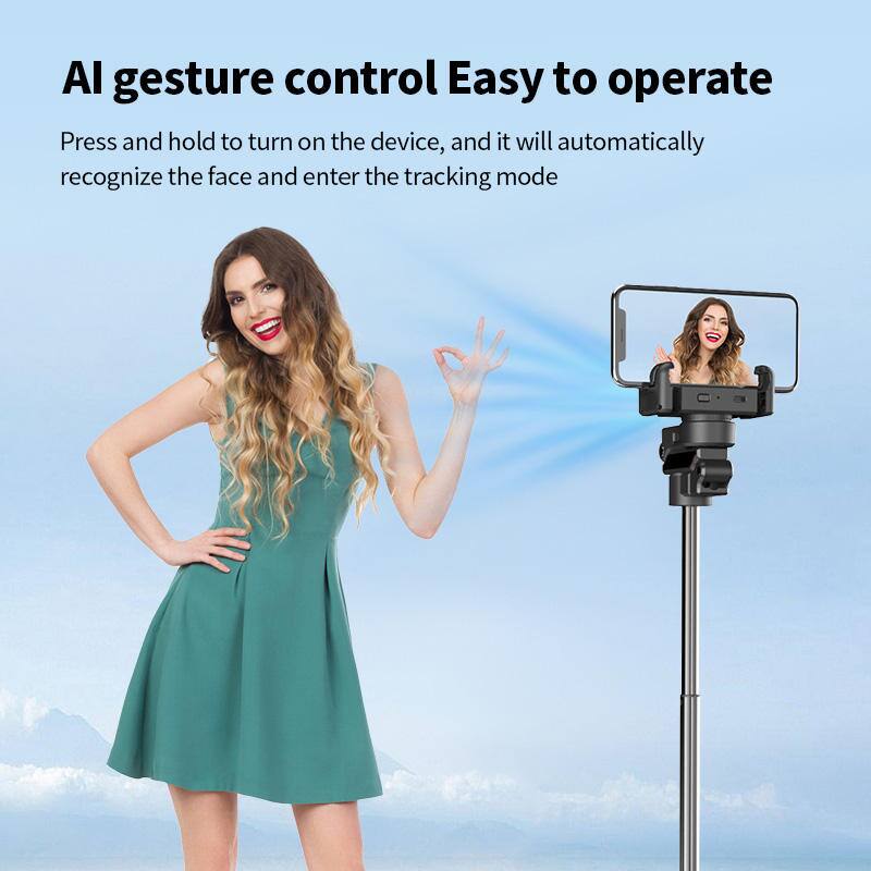AI gesture control  
Easy to operate  

Press and hold to turn on the device, and it will automatically recognize the face and enter the tracking mode