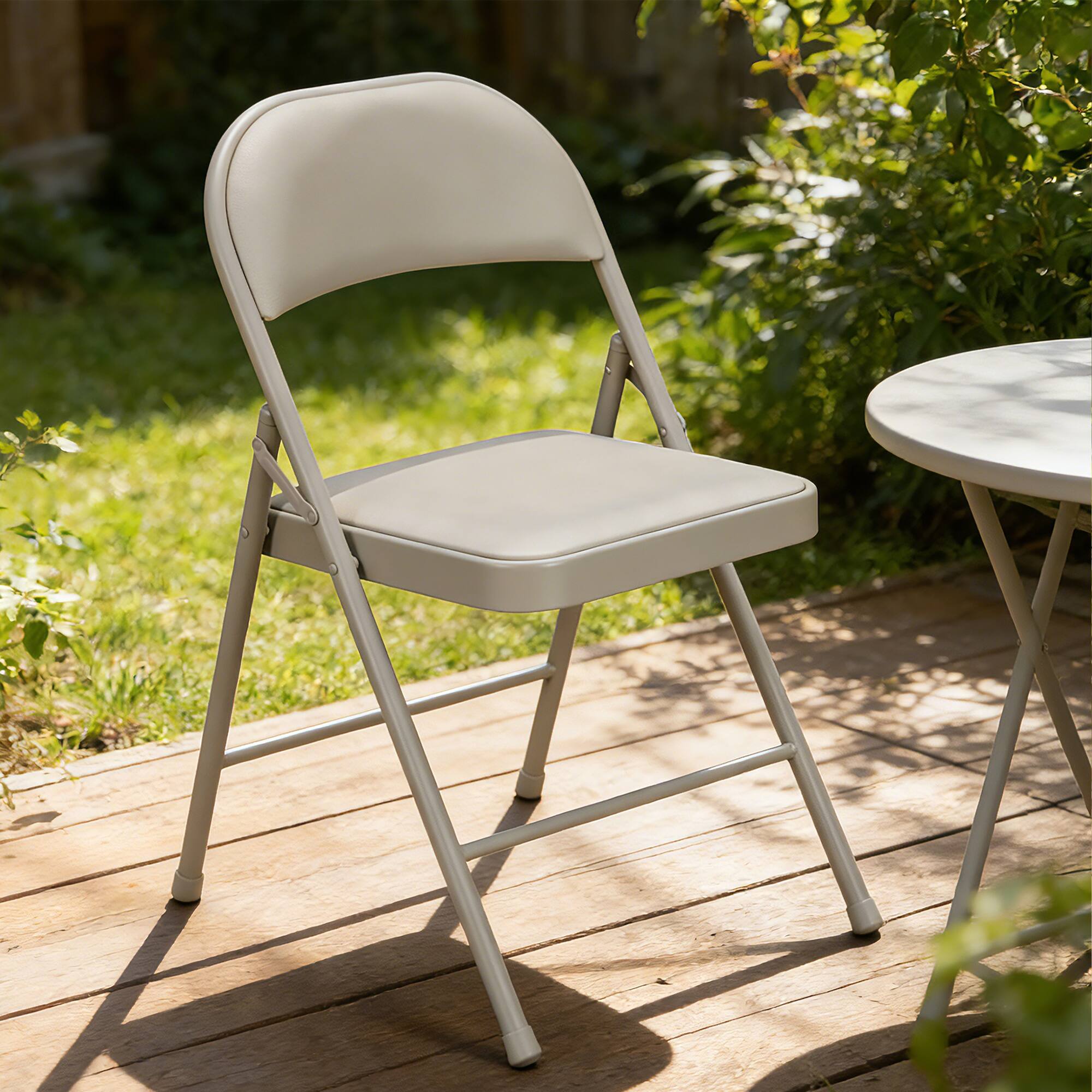 Left. Yardgrace - Folding Chairs 8 Pack, Indoor Outdoor Portable Stackable Commercial Metal Chairs, Seating for Wedding, Party, Camping - Kaki.