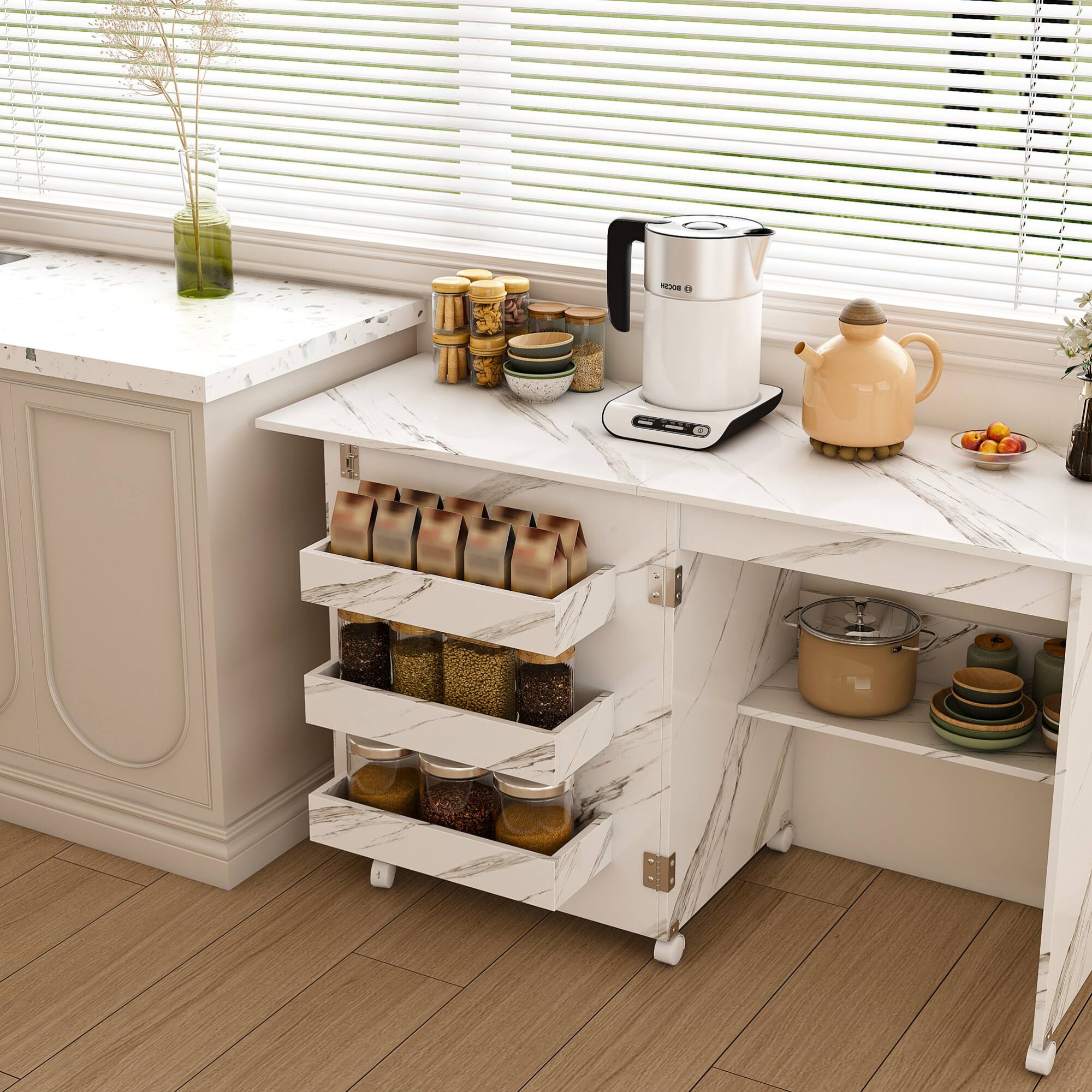 Alt View 1. GOODSILO - Versatile 4-in-1 Folding Craft Station with Wheels – Multi-Functional Worktable for Sewing, Storage, and Display - White.