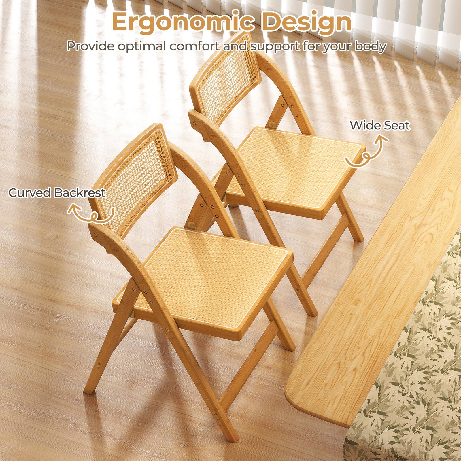 Ergonomic Design  
Provide optimal comfort and support for your body  

Curved Backrest  
Wide Seat