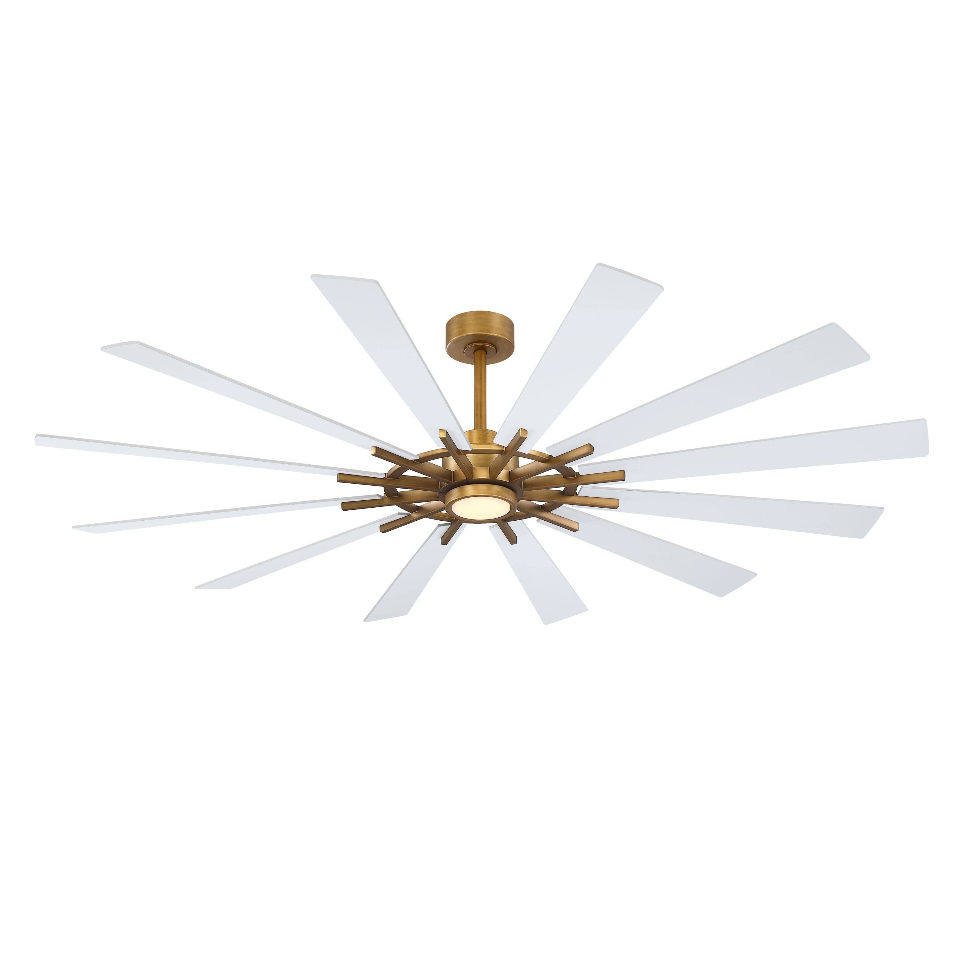 Alt View 7. Parrot Uncle - 72" Large Farmhouse Reversible Windmill Ceiling Fan, 12-Blade with Dimmable LED and 6-Speed Remote - Gold.