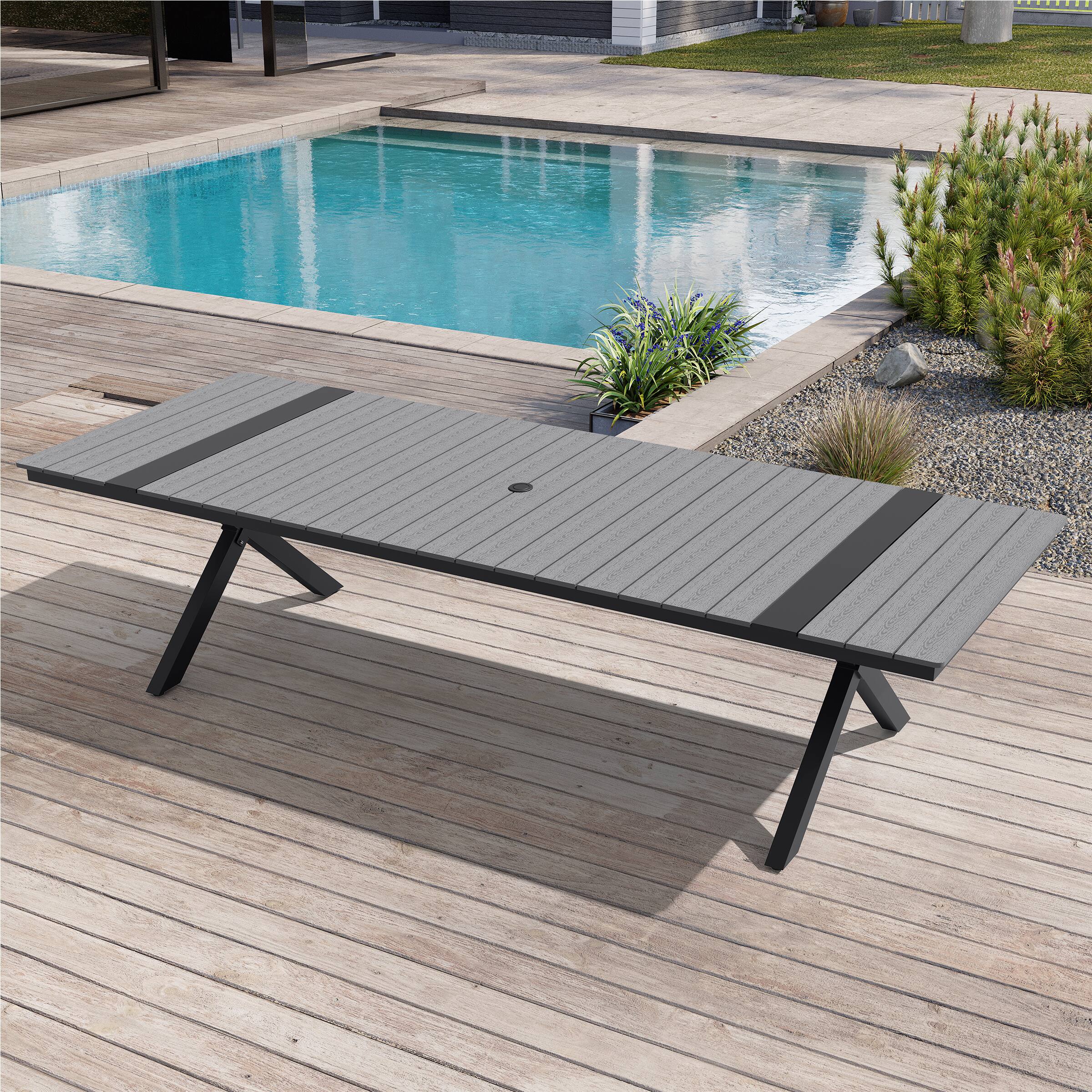 Alt View 4. Crestlive Products - Crestlive Products 120in Large Patio Plastic Wood Top Aluminum Outdoor Dining Table 40.55inWx118.11inL Umbrella Hole - Gray.