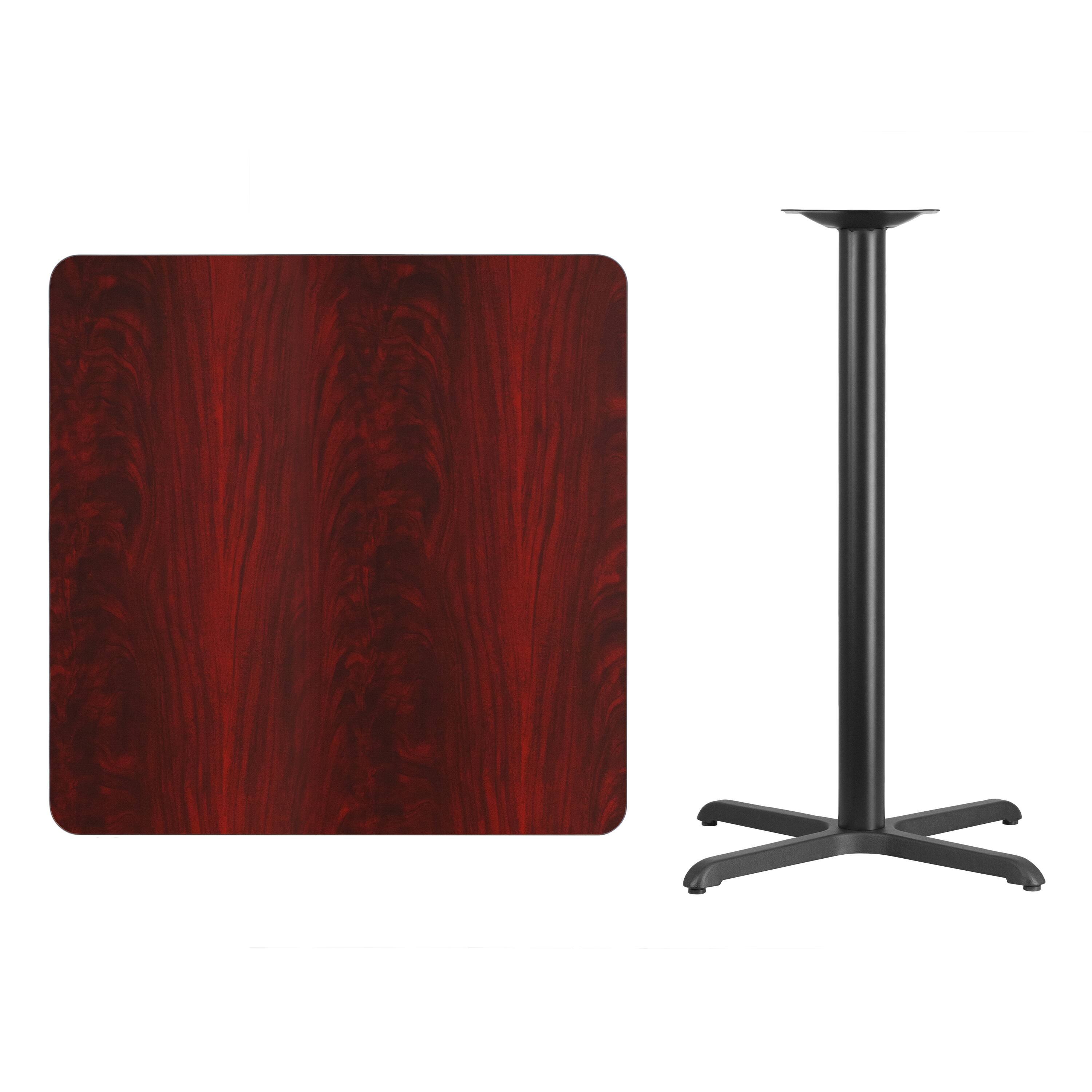 Alt View 2. Emma + Oliver - 36" Square Laminate Table Top with 30"x30" Bar Height Table Base - Mahogany.