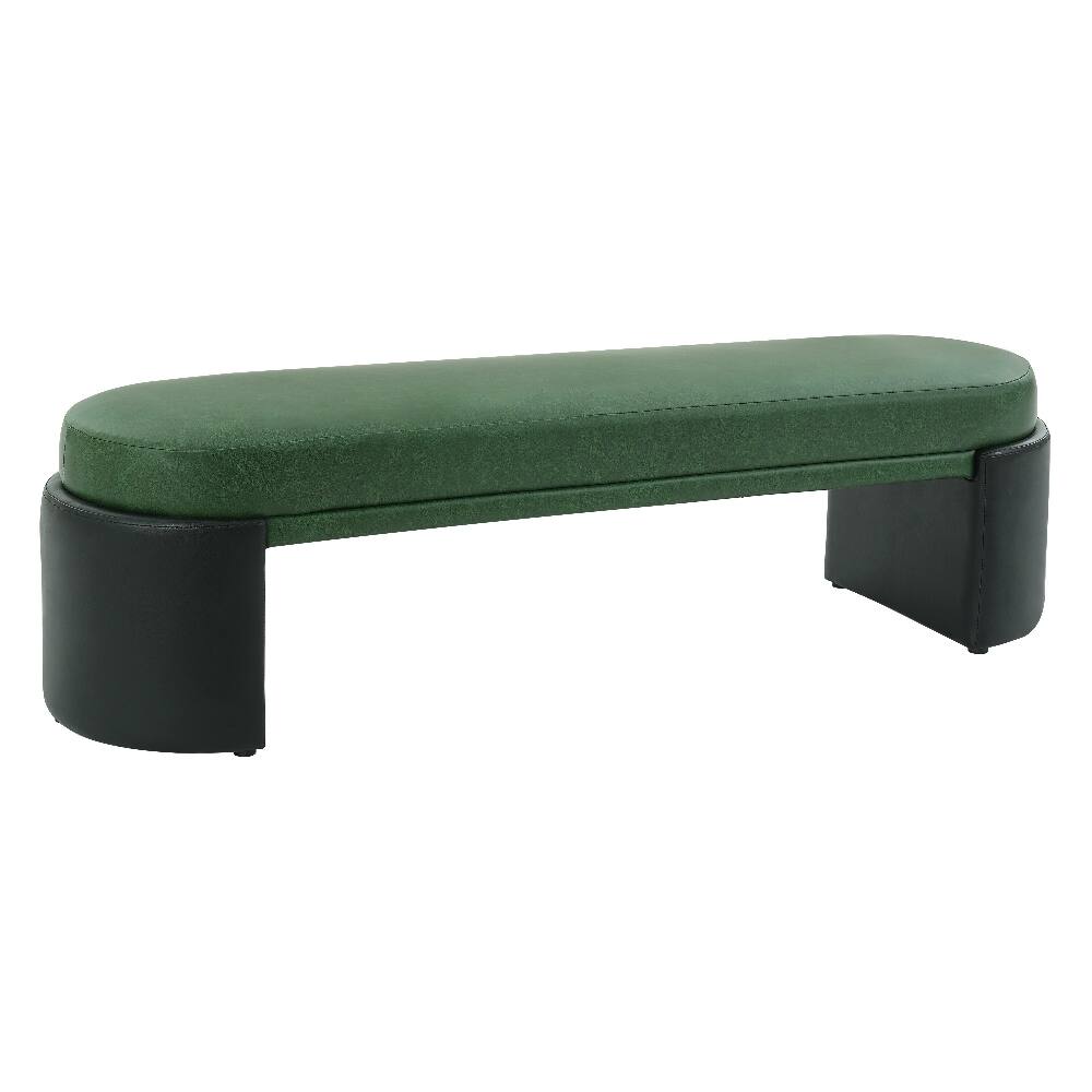 Alt View 1. Ropilly - Ropilly Green PU Dining Bench Two-Tone Upholstered Modern Accent Bench 62 Inch - Green & Black.
