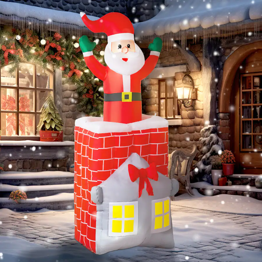 Built Santa Outsunny 7ft Inflatable Santa in Chimney, Outdoor Blow Up Santa ...