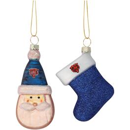 The Memory Company - Chicago Bears Two-Pack Santa & Stocking Blown Glass Ornament Set - Multicolor