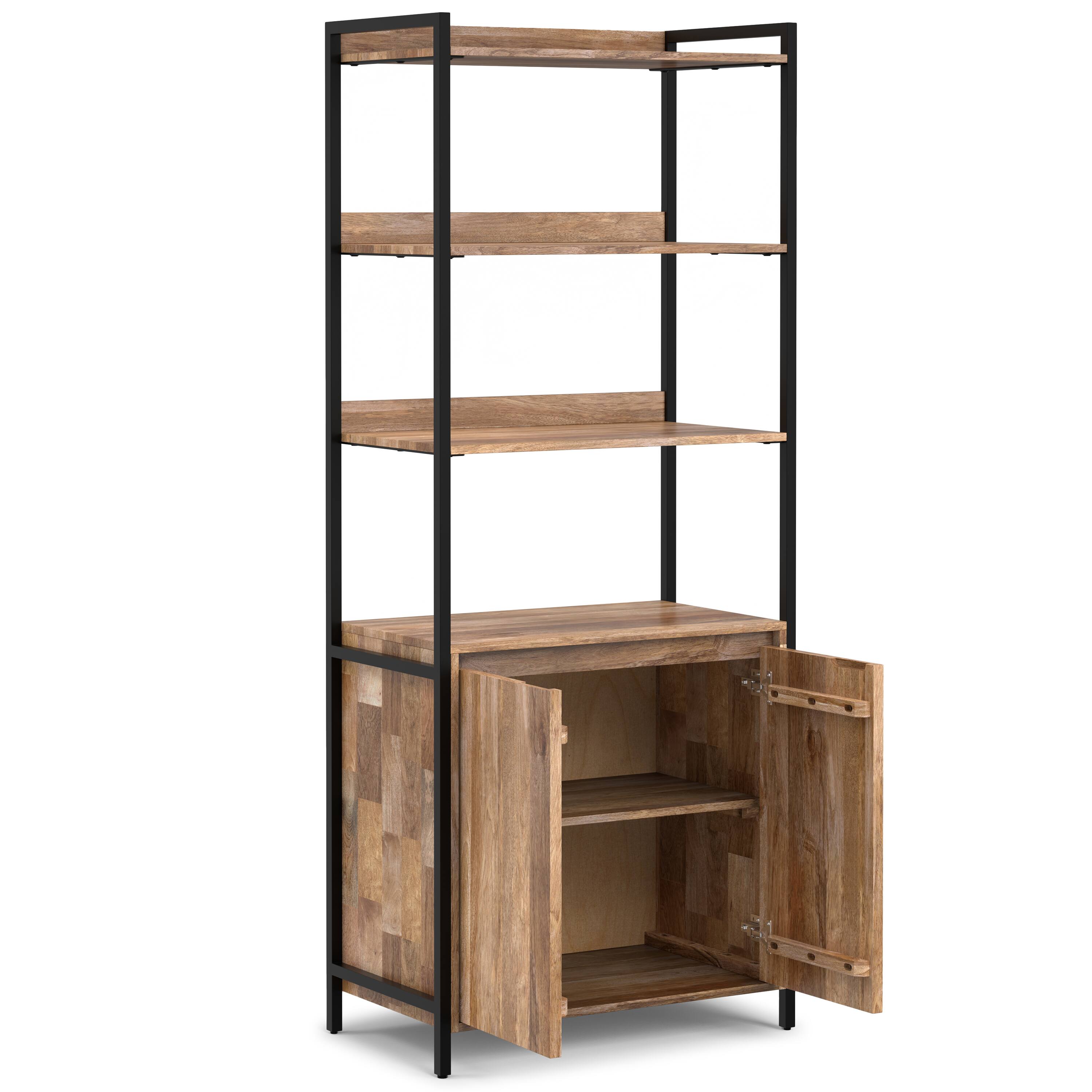 Back. Simpli Home - Kelsey 74 inch Tall Solid Mango Wood Large Bookshelf with Cabinet in Natural - Natural.