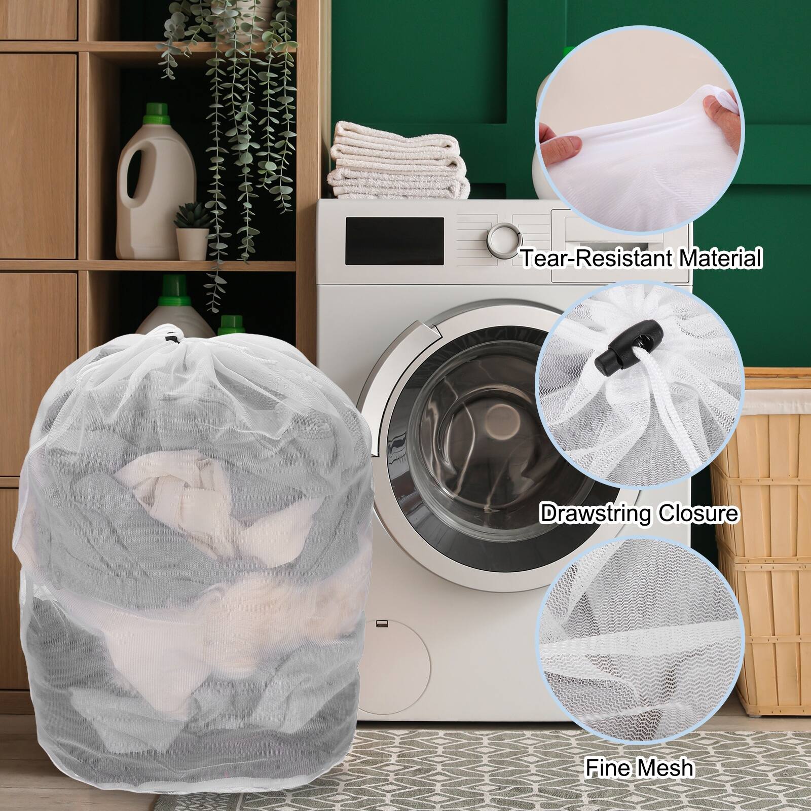 Tear-Resistant Material  
Drawstring Closure  
Fine Mesh
