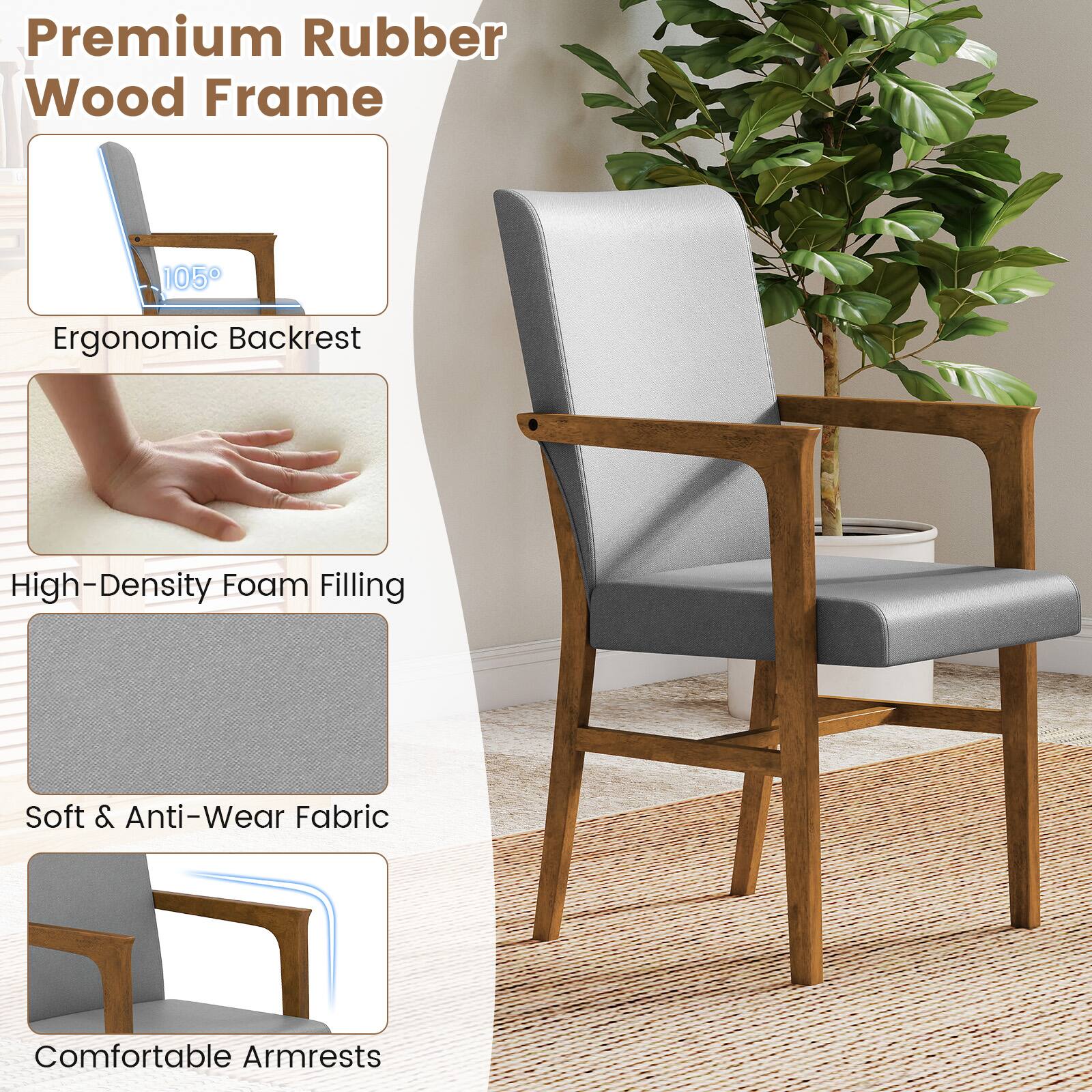 Premium Rubber Wood Frame

105° Ergonomic Backrest

High-Density Foam Filling

Soft & Anti-Wear Fabric

Comfortable Armrests