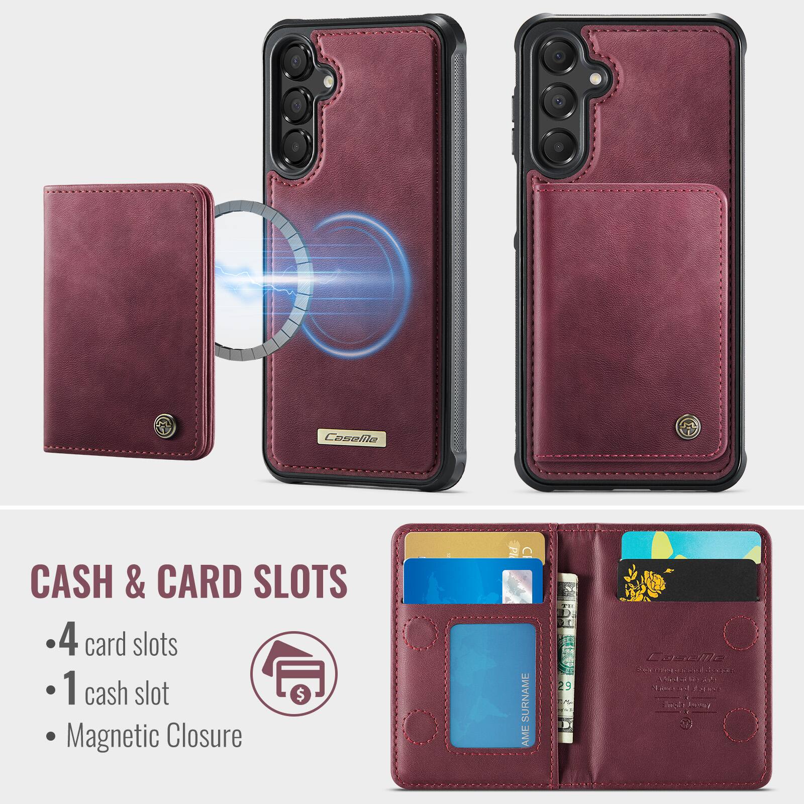 Casalila CASH & CARD SLOTS  
4 card slots  
1 cash slot  
Magnetic Closure  

P C SURNAME AME TH DE 29  
BI Lasete FIE U A NC HN A