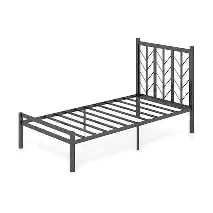 Front. Sugift - Twin Size Platform Bed with Headboard and Metal Frame-Twin Size - Black.