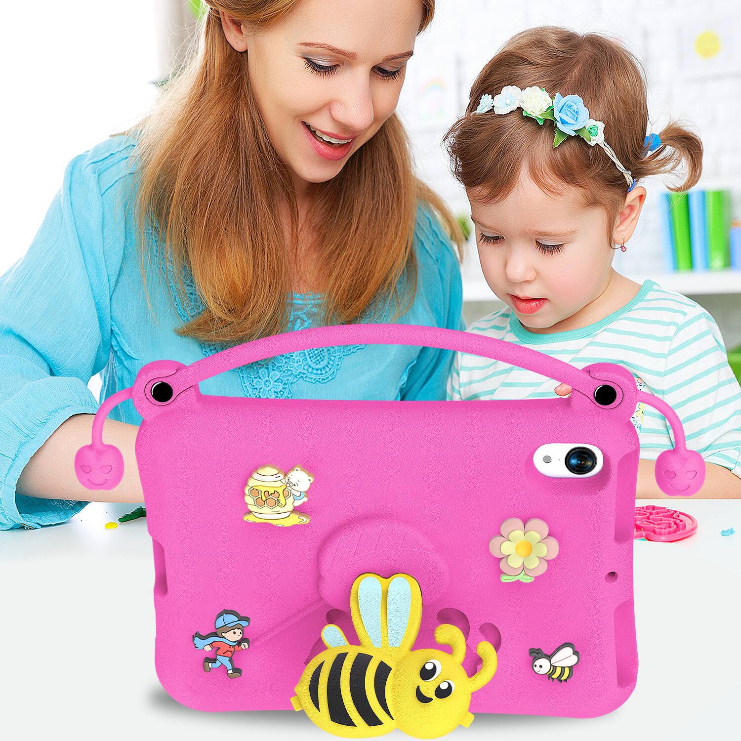 Alt View 5. Dteck - for Apple iPad mini (A17 Pro) 2024 & iPad mini 6 2021 8.3" Kids EVA Tablet Case,Shockproof Kickstand Cover + Handle - Rosered.