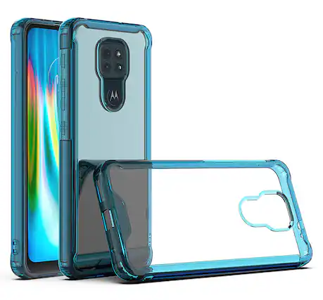 Front. Reiko - Moto E7 Plus/G9/G9 Play High Quality Tpu Bumper And Clarity Pc Case In Blue - Blue.