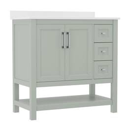 Flash Furniture - Vega 36 Inch Bathroom Vanity with Sink, Storage Cabinet with Soft Close Doors, Open Shelf and 3 Drawers, Carrara Marble - Green