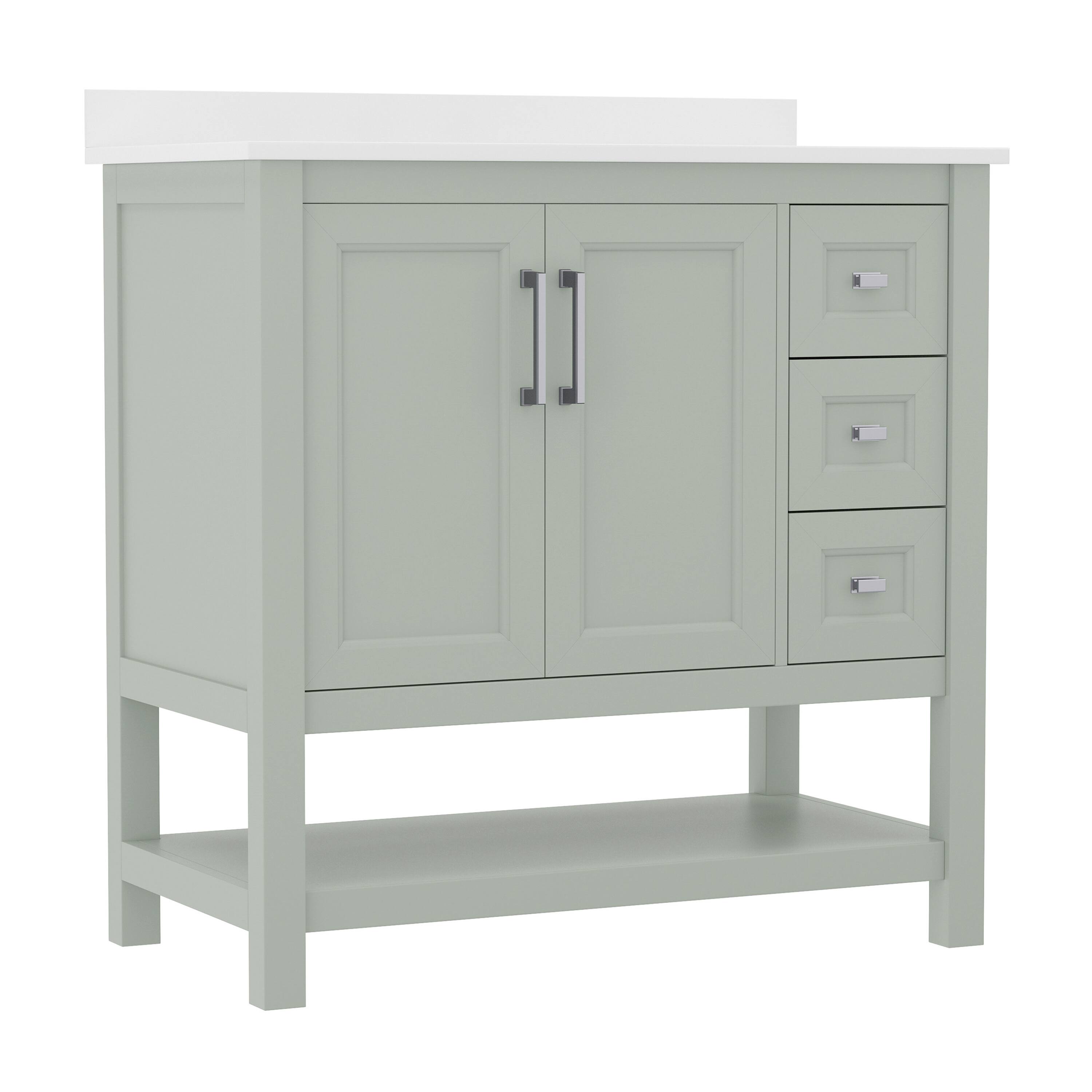 Flash Furniture - Vega 36 Inch Bathroom Vanity with Sink, Storage Cabinet with Soft Close Doors, Open Shelf and 3 Drawers, Carrara Marble - Green