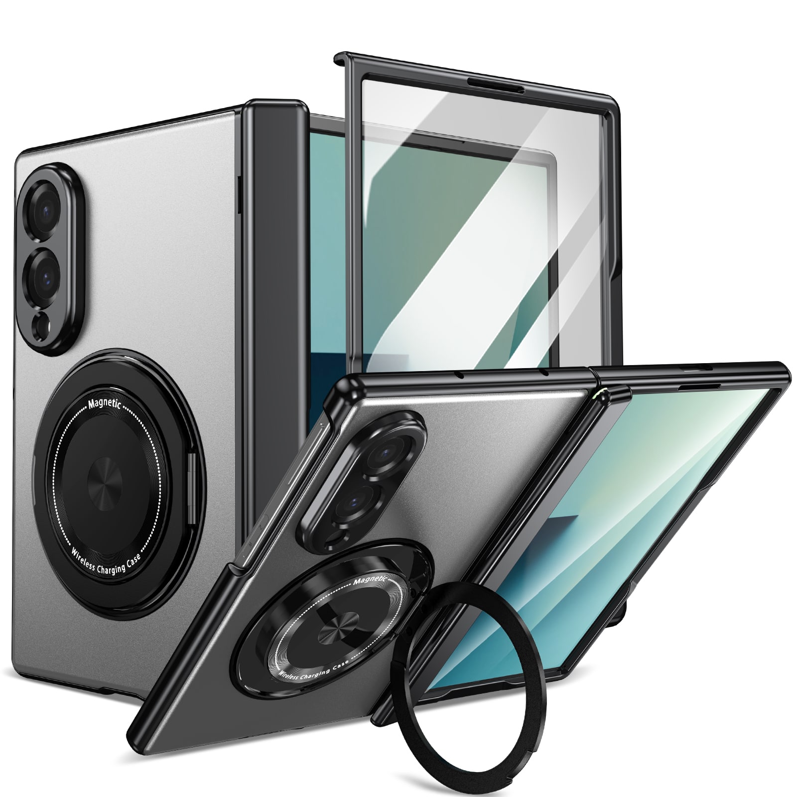 Dteck - Full Hinge Phone Case for Samsung Galaxy Z Fold8 with Tempered Glass Screen Protector,Rugge Ring Stand Hard PC Cover - Gray price history on PriceWatchPro