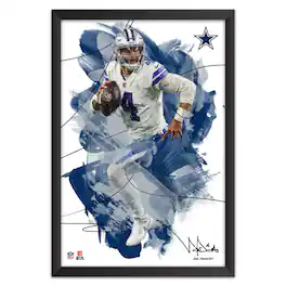 Sporticulture - Dak Prescott Dallas Cowboys 14" x 20" Brush Stroke Player Framed Art Print - Multicolor