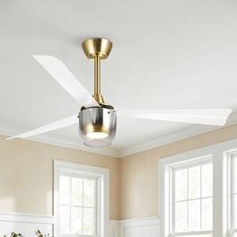 Parrot Uncle - 52 Inch Modern DC Motor 3-Blade Ceiling Fan with Smoked Glass and Remote Control - White