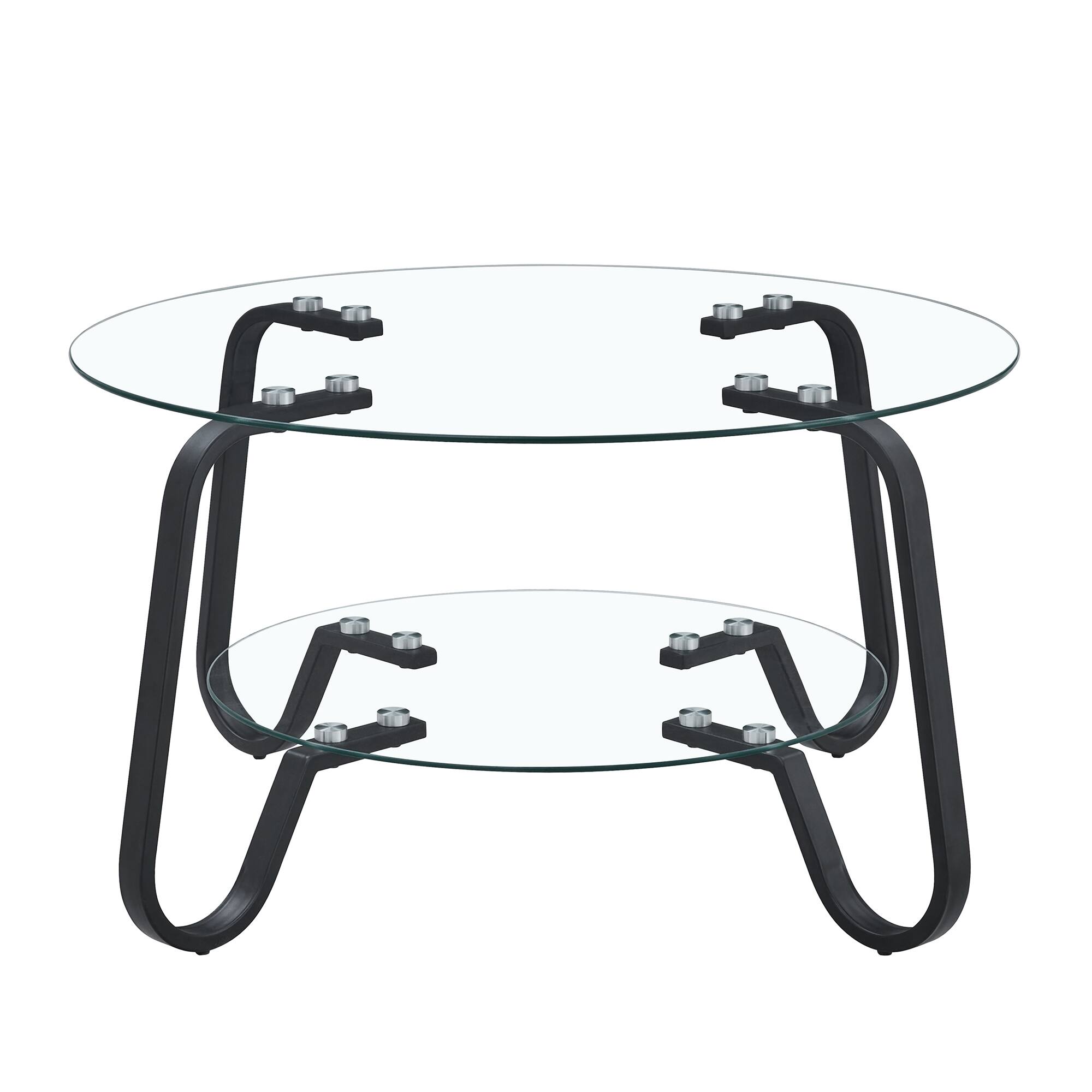Alt View 5. Loheer - Loheer- Tempered Glass Coffee Table 2-Tier Metal Frame Retro Minimalist Center Table for Living Room 2.6x2.6x1.5 ft - Black.