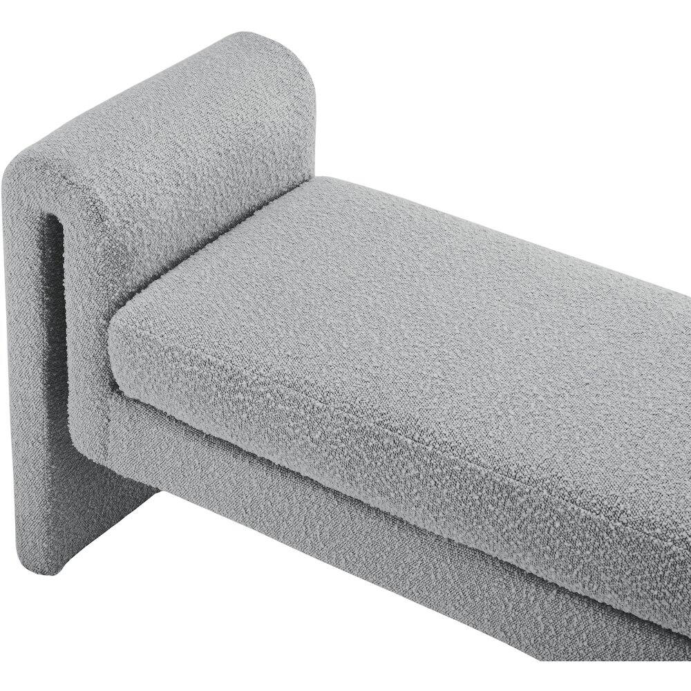 Alt View 4. Meridian Furniture - Stylus Grey Boucle Fabric Bench - Grey.