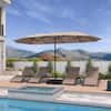 Front. PURPLE LEAF - 14 ft. Patio Market Umbrella with Base Double-Sided Outdoor Table Sun Umbrellas with Crank for Pool Beach Deck Backyard - Taupe.
