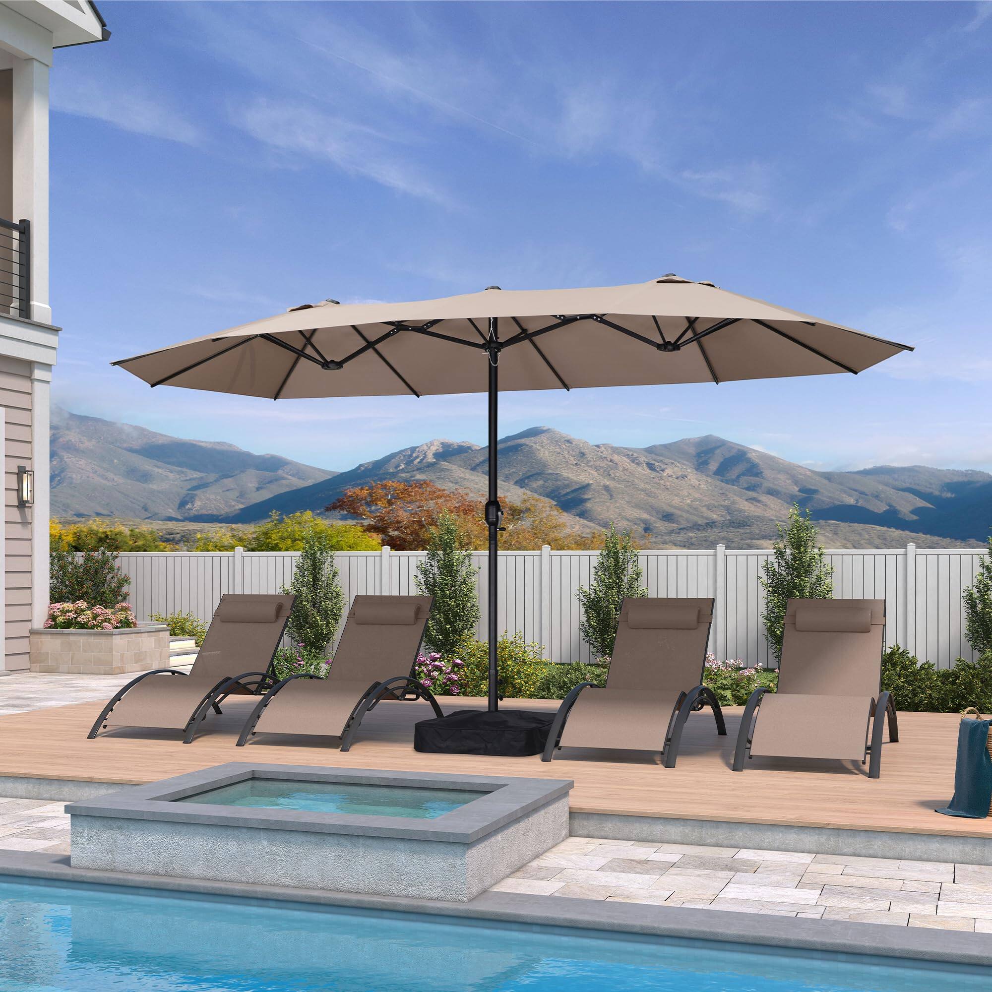 PURPLE LEAF - 14 ft. Patio Market Umbrella with Base Double-Sided Outdoor Table Sun Umbrellas with Crank for Pool Beach Deck Backyard - Taupe