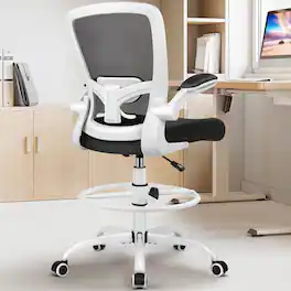 Brick Attic - Drafting Chair, Tall Office Chair Ergonomic Desk Chair, Task Rolling Chair with Adjustable Flip-up Armrests Foot Ring - White