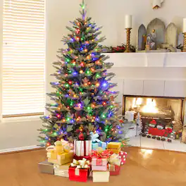 Gymax - 6 FT Pre-Lit Artificial Christmas Tree Hinged Xmas Tree w/ 350 LED Lights - Green