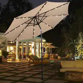 WELLFOR - 10FT Patio Solar Umbrella with LED Lights and Crank Lift