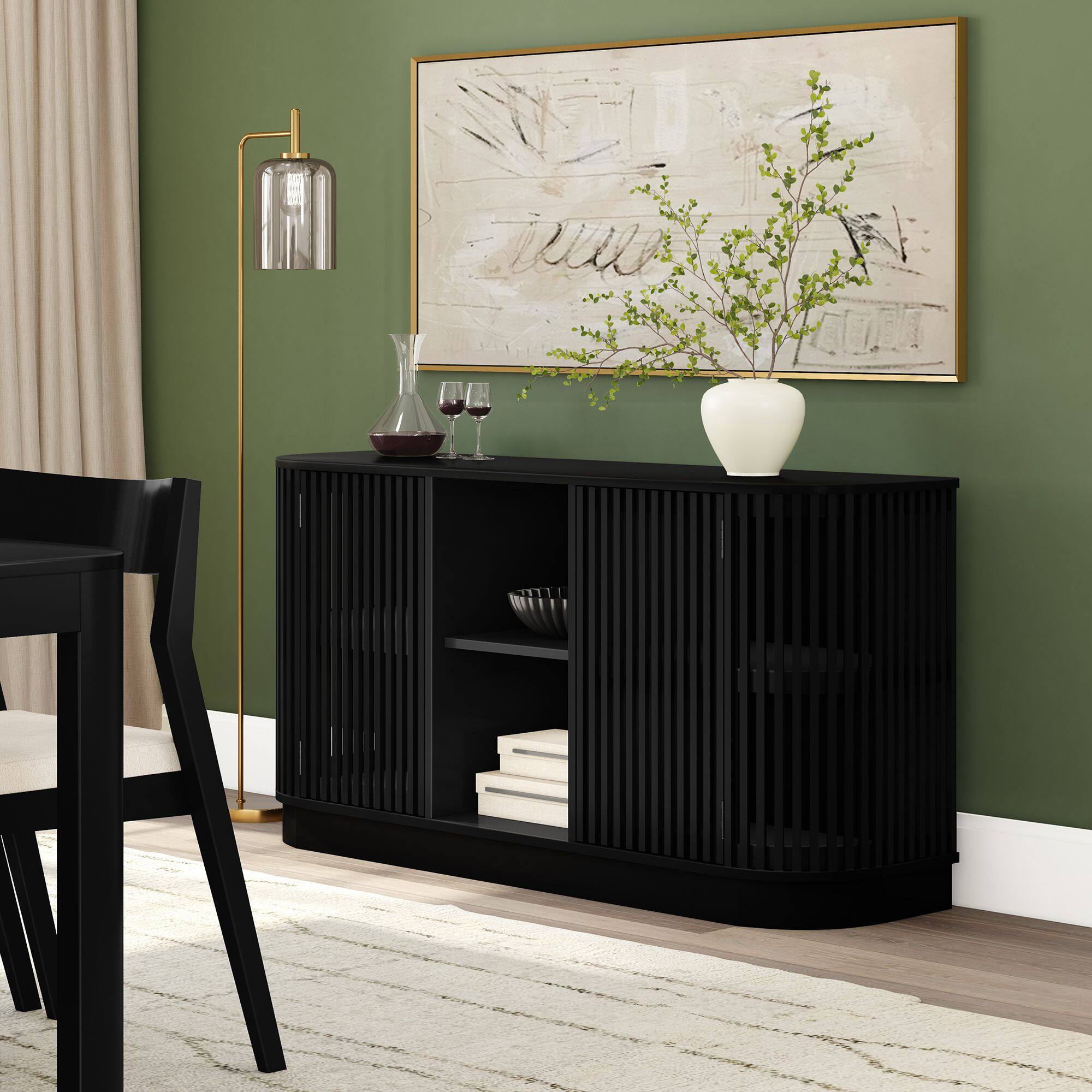 Alt View 7. Plank+Beam - Contour Sideboard, 2 Door w/ Middle Shelf (1495 x 406 x 762mm / 59 x 16 x 30in), Black - Black.