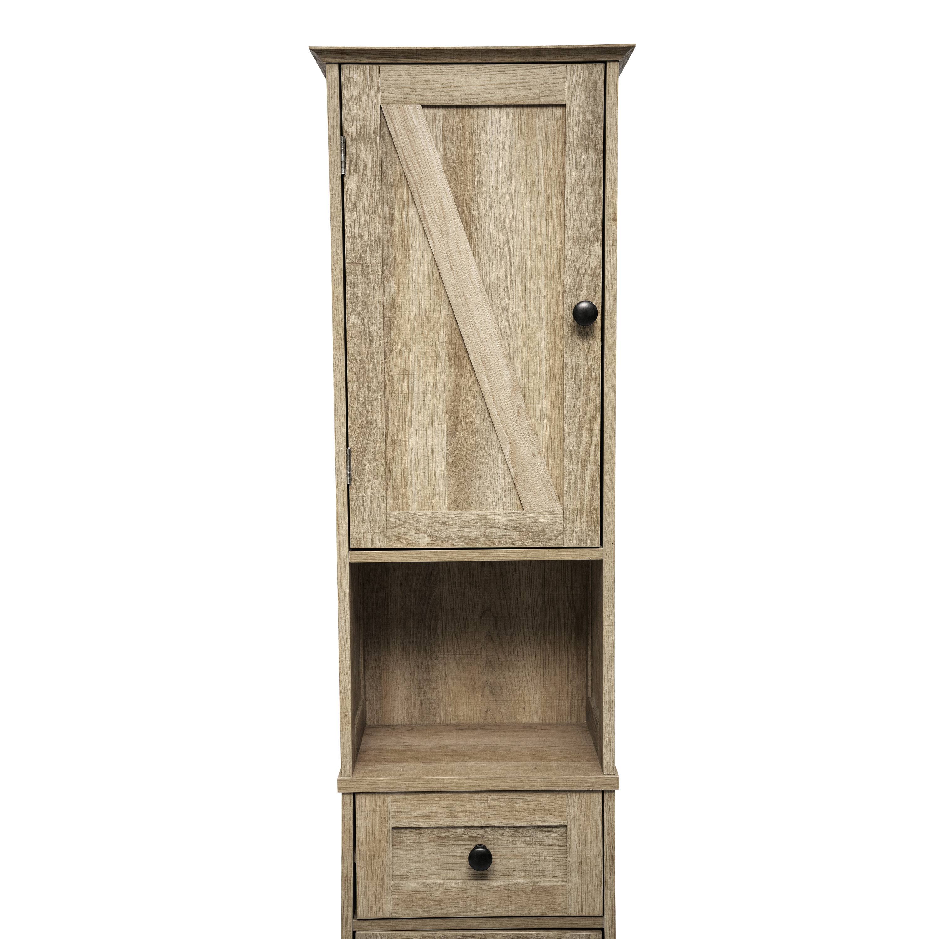 Alt View 10. Emma + Oliver - Farmhouse Freestanding Linen Tower with Shelves, Drawer, and Doors - Brown.