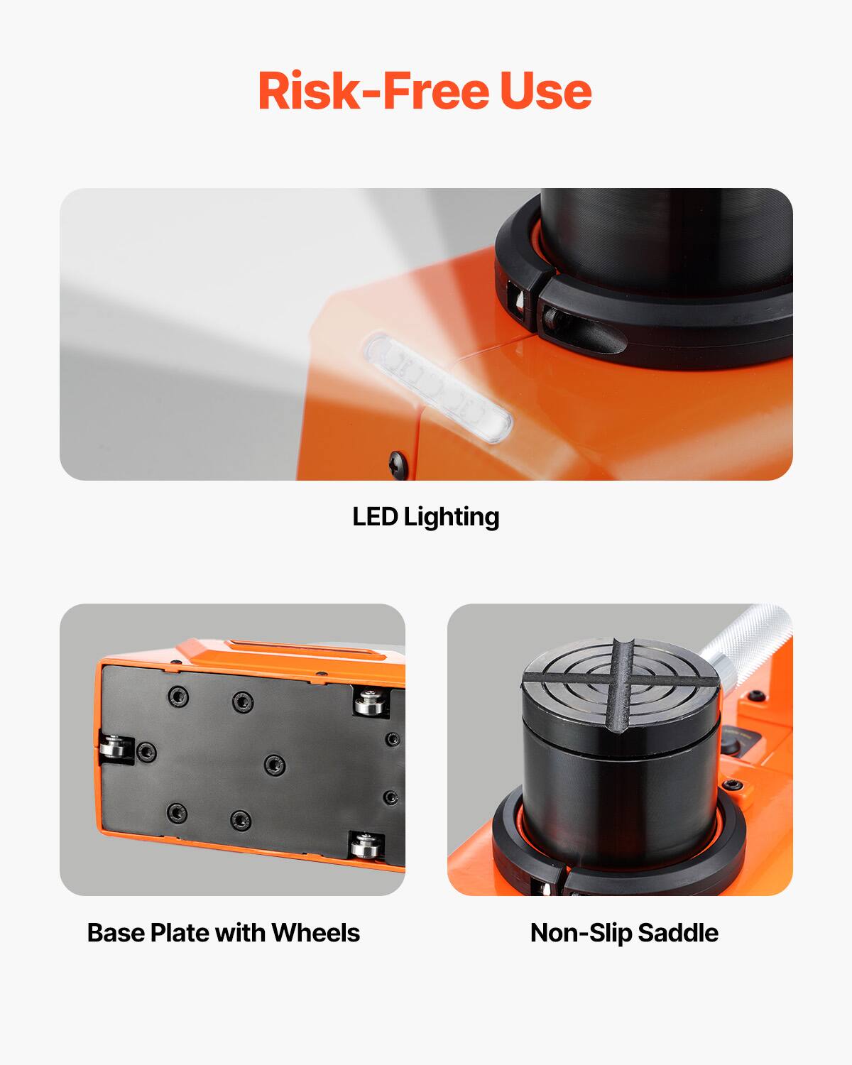 Risk-Free Use

LED Lighting

Base Plate with Wheels

Non-Slip Saddle