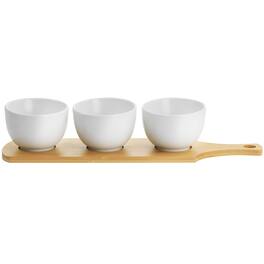 Gibson - Elite Gracious Dining 4 Piece Fine Ceramic Tidbit Bowl Set with Base in White - Brown