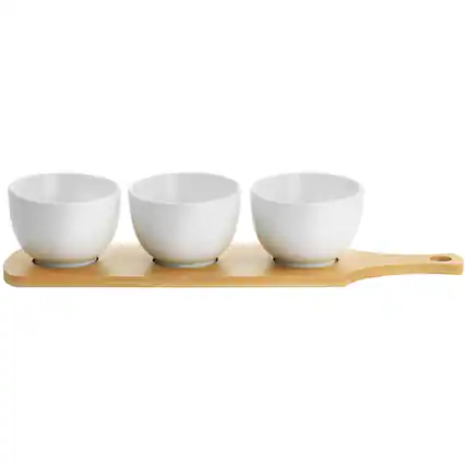 Front. Gibson - Gibson Elite Gracious Dining 4 Piece Fine Ceramic Tidbit Bowl Set with Base in White - Brown.