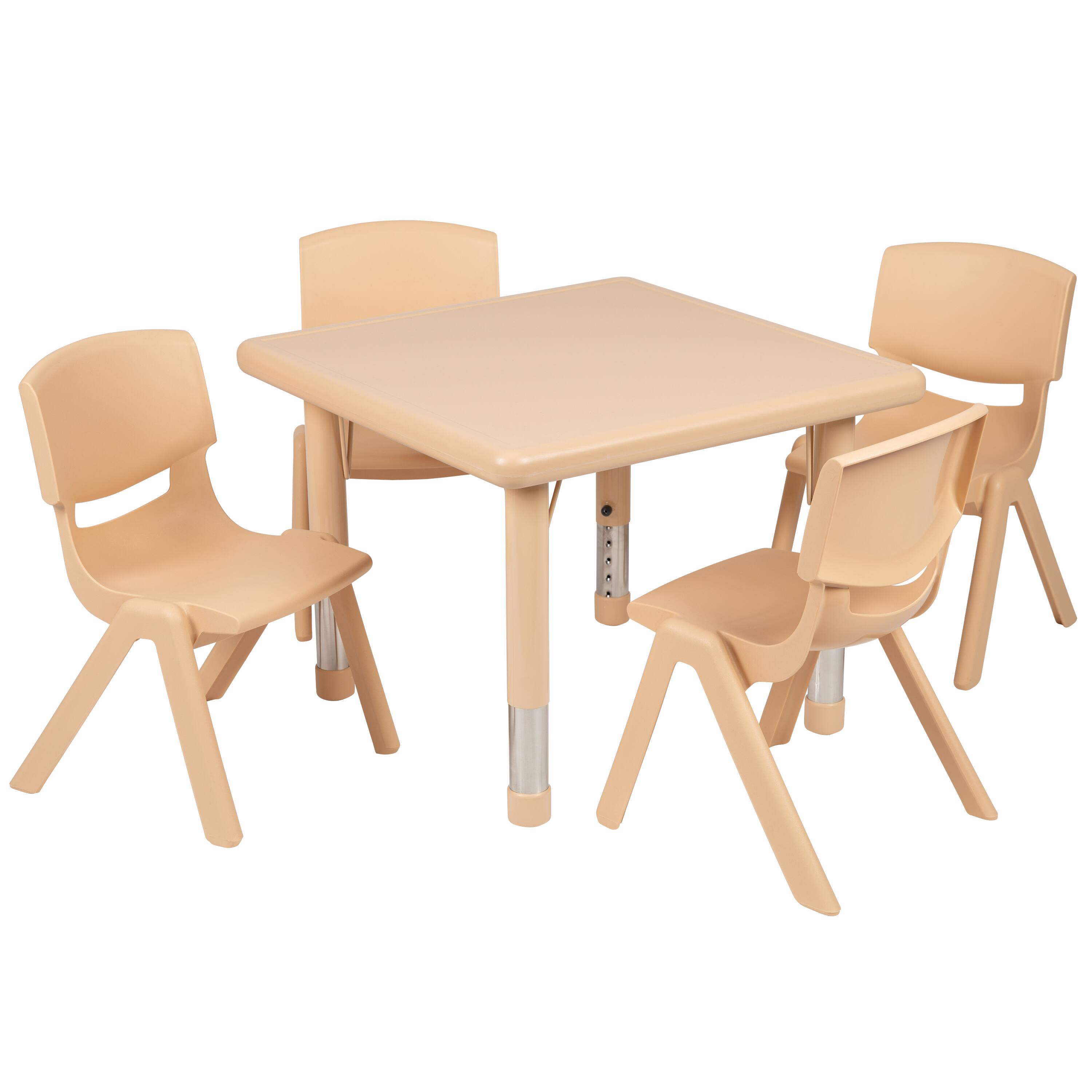 Alt View 1. Emma + Oliver - 24" Square Plastic Height Adjustable Activity Table Set with 4 Chairs - Natural.