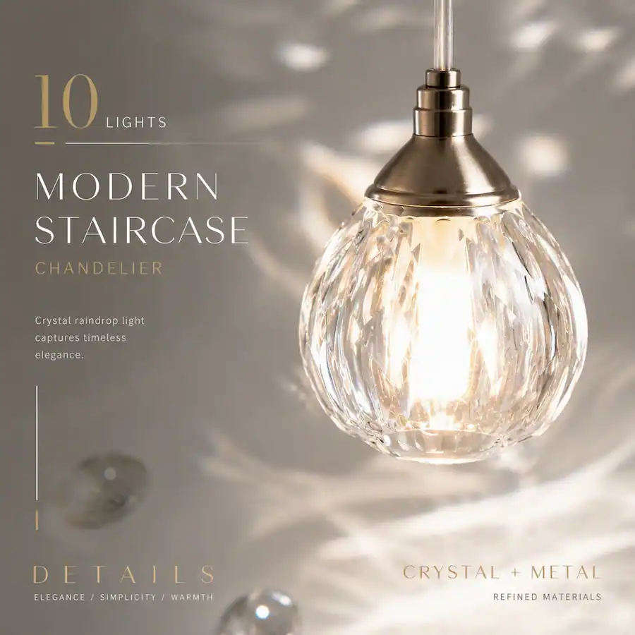 RYHNUYNE Modern 10 Light Crystal Globe Chandelier,Hanging Pendant Light ...