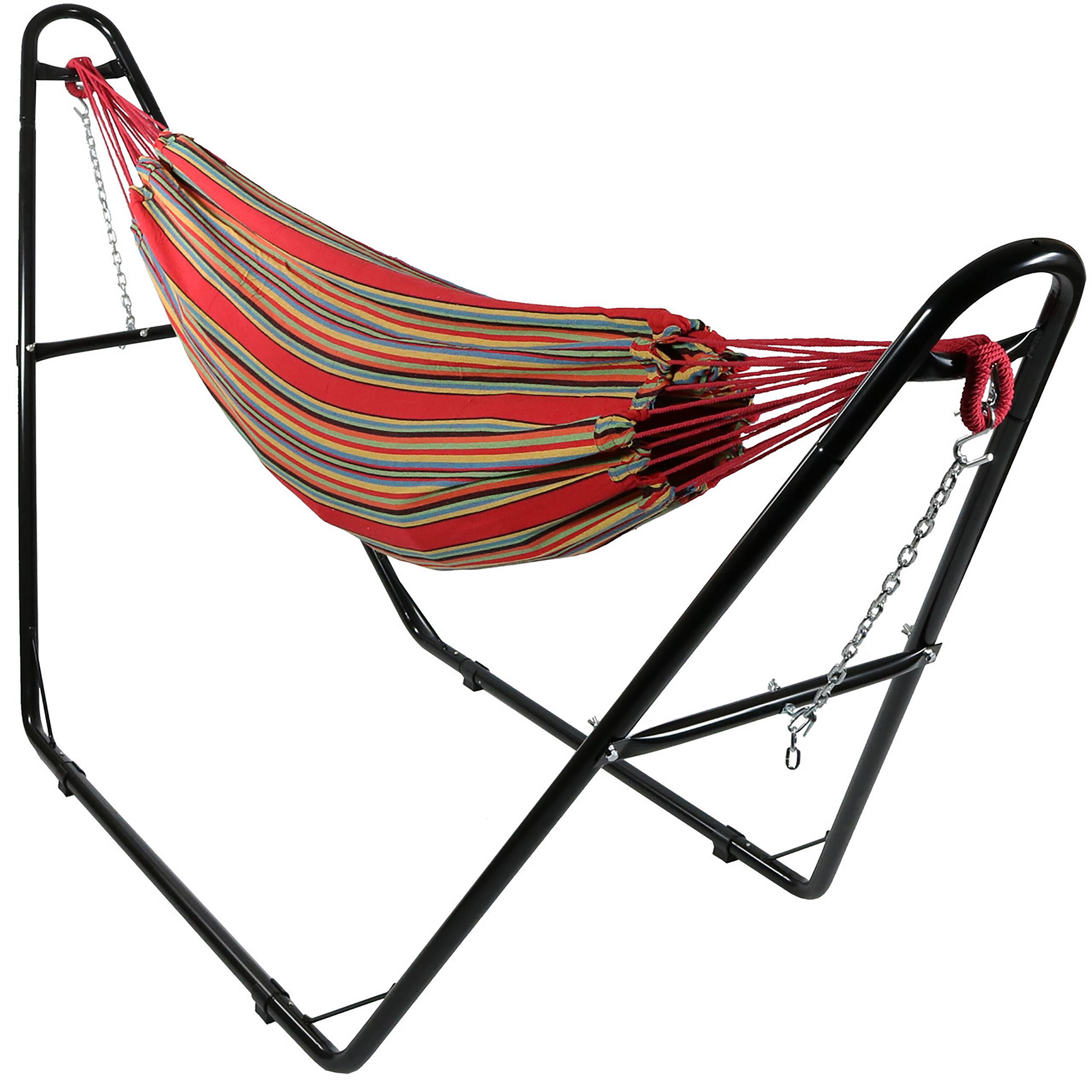 Front. Sunnydaze - 2-Person Cotton Hammock with Universal Steel Stand - Sunset.
