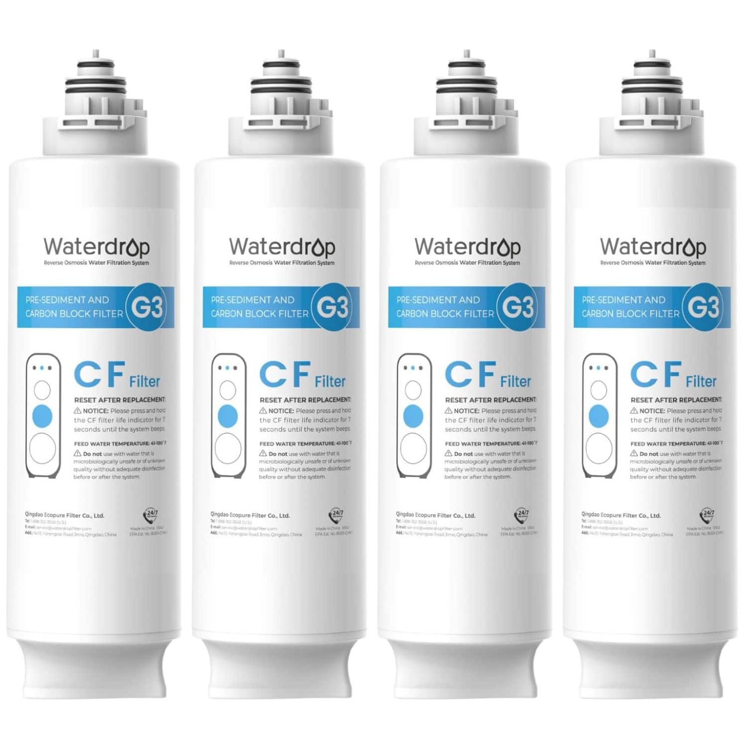 Waterdrop - WD-G3-CF Filter, Replacement for WD-G3-W, WD-G3P600 and WD-G3P800-W Reverse Osmosis System, 6-Month Lifetime - White