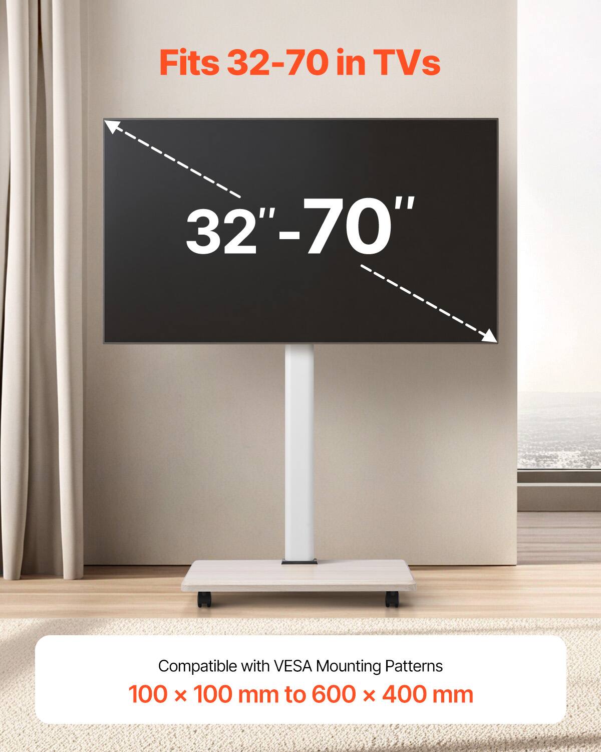 Fits 32-70 in TVs, 32"-70", Compatible with VESA Mounting Patterns 100 x 100 mm to 600 x 400 mm