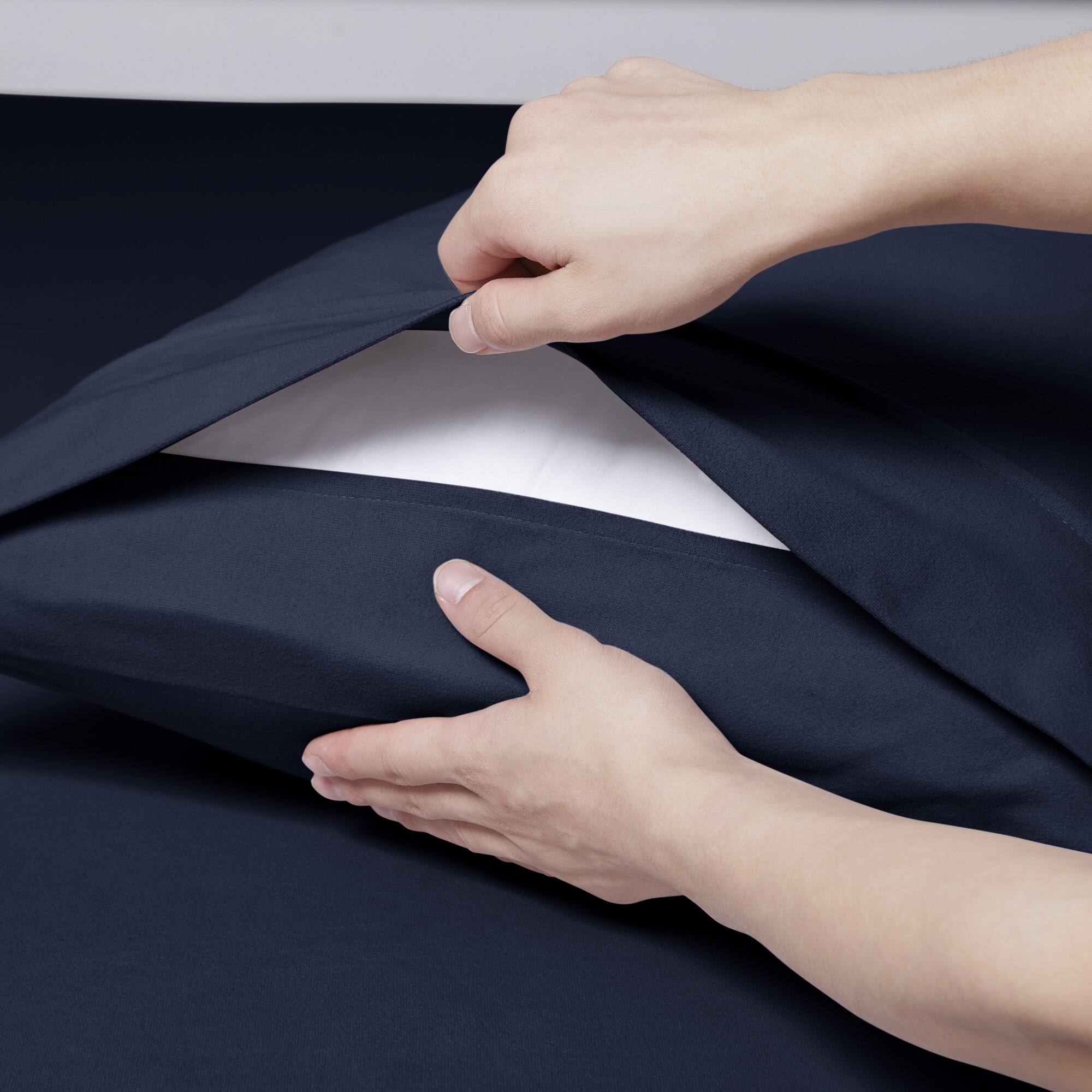 Angle. Sweet Home Collection - Solid Flannel Pillowcases (Set of 4), Ultra Soft, Standard - Navy.